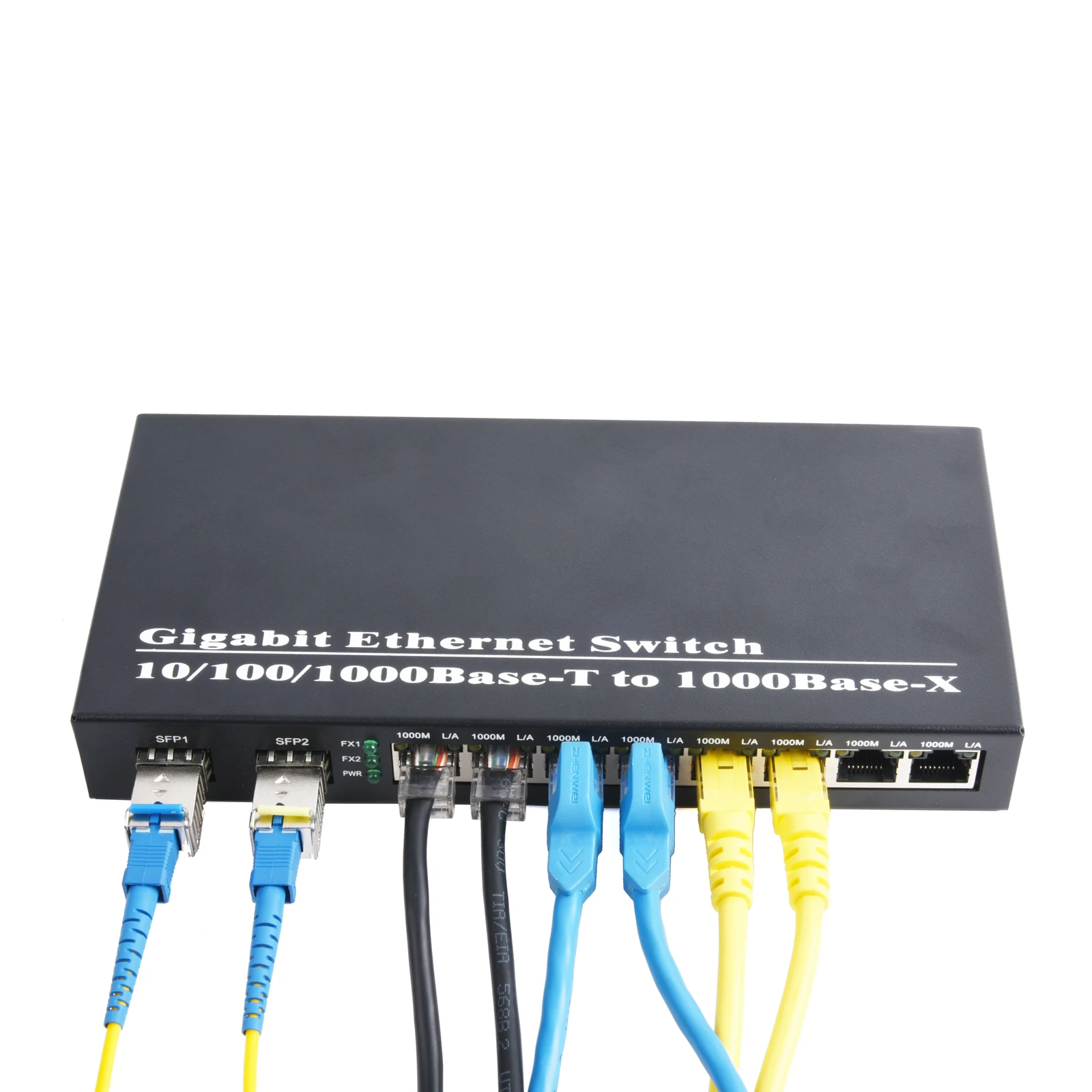 1 قطعة جيجابت SFP محول الوسائط 2 SFP إلى 8 RJ45 جهاز الإرسال والاستقبال 10/100/1000 متر الألياف البصرية التبديل مع 3 كجم LC/SC SFP وحدة