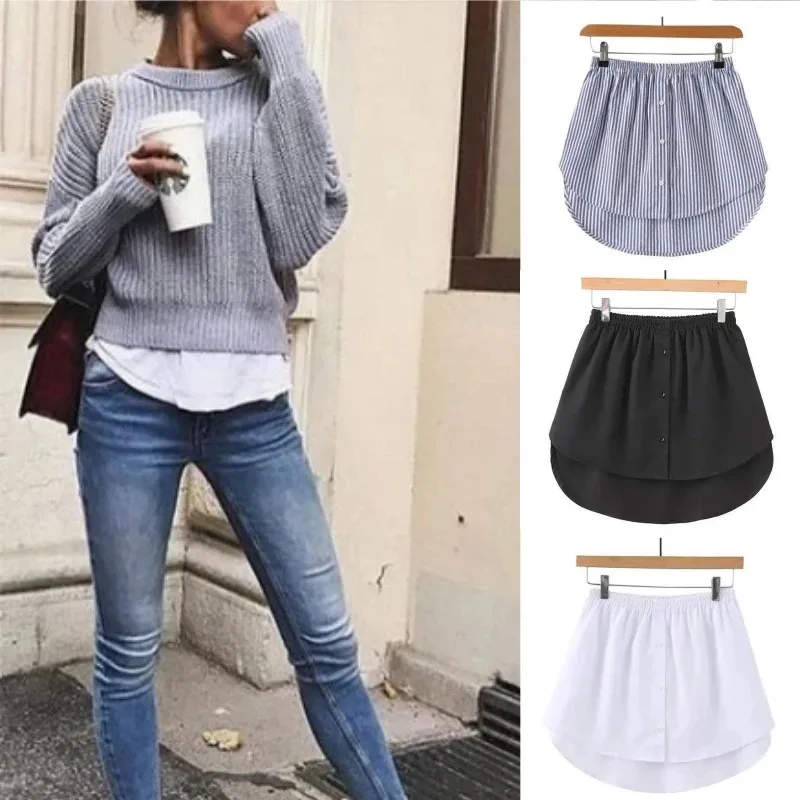 Women Girls Blouse Extender Adjustable Layering Faux Top Power Sweep Mini Skirt False Hemline Split Underskirt