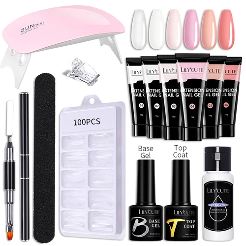 Imagen 1 del producto Juego de Gel para uñas LILYCUTE, lámpara LED de 6W, juego completo de manicura Vernis, Kit de extensión rápida semipermanente para uñas, juego de Gel para Kit de herramientas para uñas