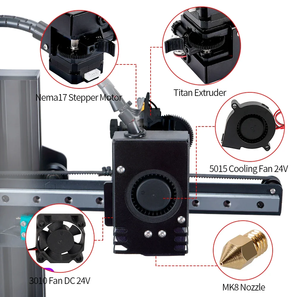 Upgrade Titan MK8 Hotend Kit Extruder Fullset für Kingroon KP3S Titan 3D-Drucker für Mgn12C Slider Blocking