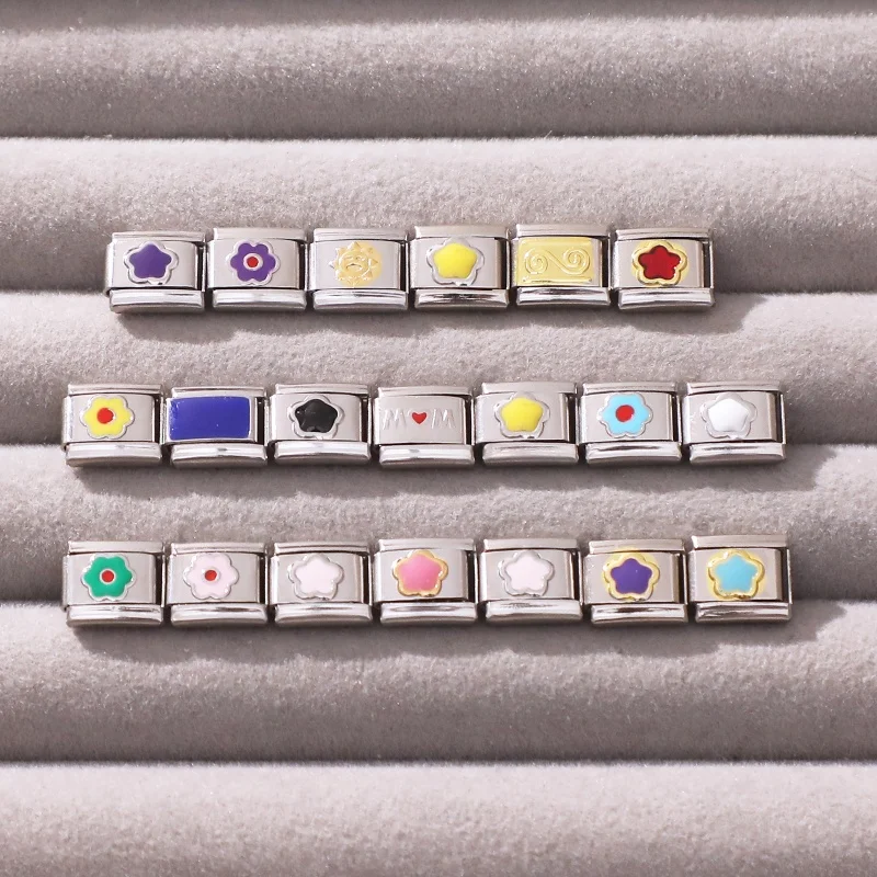 Glänzender Zirkon, Stern, Herz, Schleife, Mond, Kirschmond, italienische Charm-Verbindungen, passend für 9 mm Edelstahl-Armbänder, Damenschmuck, DIY-Herstellung von Geschenken – Detail 5