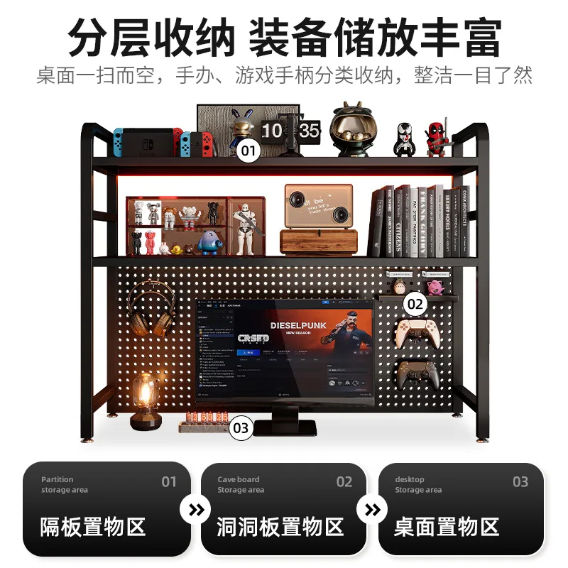 AOLIVIYA Wrought Iron Desk Bookcase Cabinet Library Shelves Bookshelf Storage Rack Dormitory Display Hole Board Stand