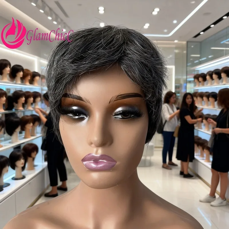 

Высококачественный серо-белый парик из натуральных человеческих волос, полностью машинной работы, с вращающейся головкой для нанесения, бразильские волосы Remy, без клея, готов к носке