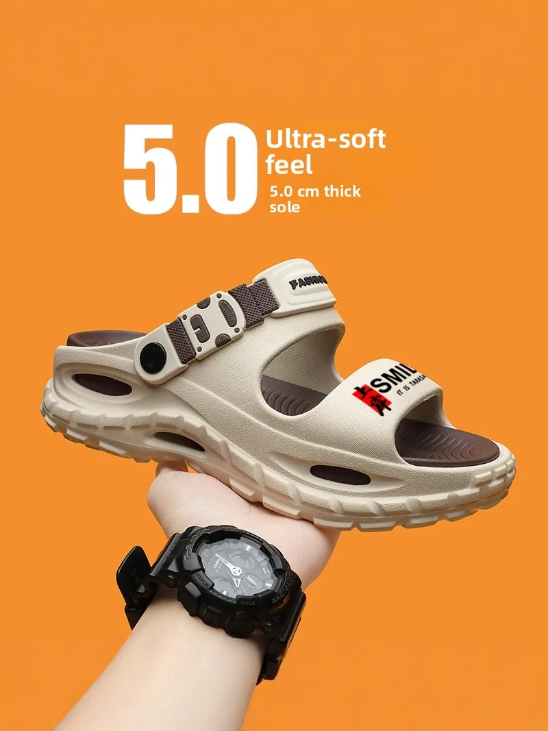 Casual Men's Summer Thick Bottom Driving Beach Sandals Anti-Slip Indoor Outdoor Slip-On EVA Flat Slippers Breathable Footwear