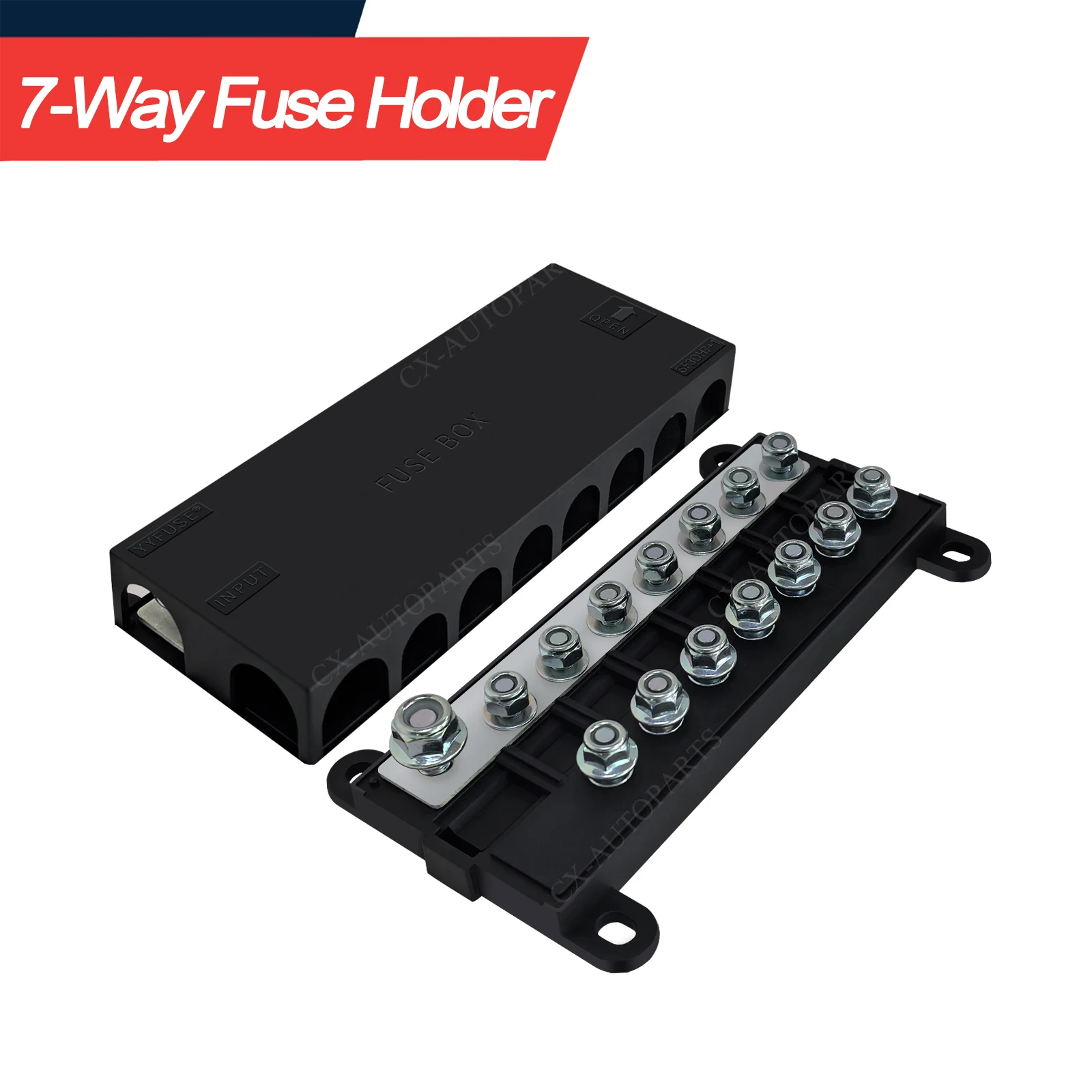 

1-In 7-Out Fuse Box Heavy Duty 7-Way Bolt-Down Fuse Holder- MIDI/ANL Fuse Block 12V/24V Power Distribution Fuse Panel