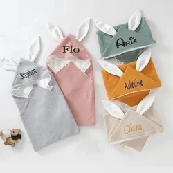 Personalized Name Baby Bath Towel Pure Cotton Double Layer Gauze Baby Cloak Rabbit Ear Towel Boys and Girls' Hooded Bathrobe