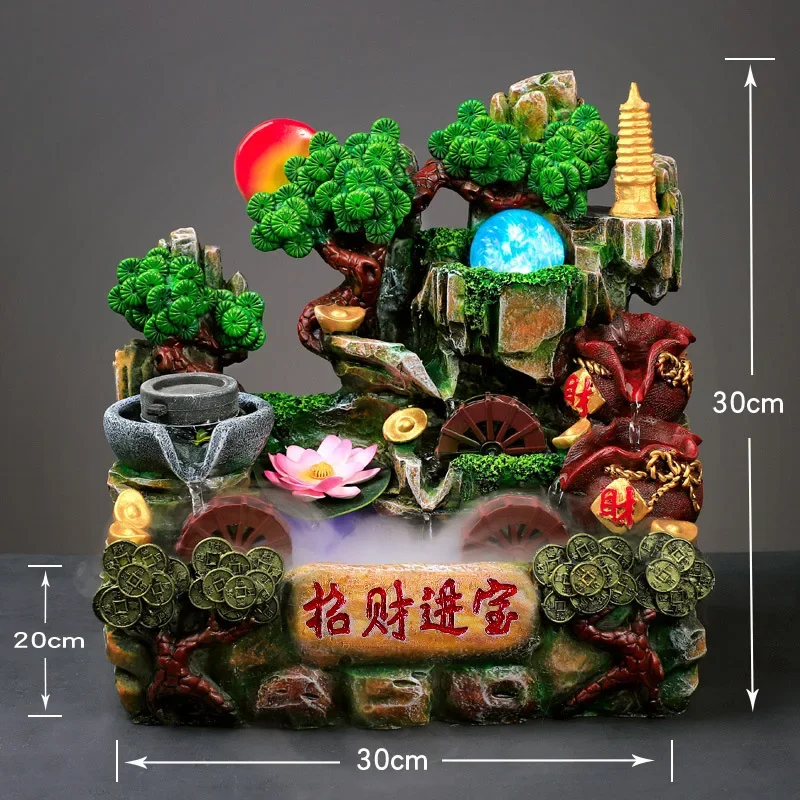 Wealth Attracting and Treasure Flowing Water Fountain, Fish Tank Wealth Mountain, Water Feng Shui Wheel