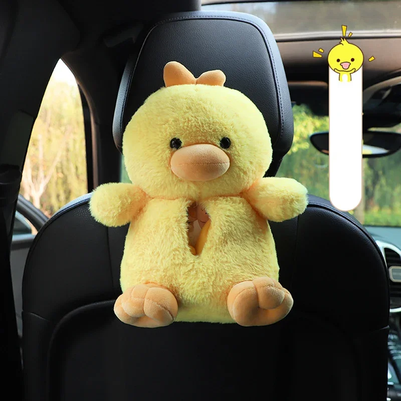 Car Tissue Boxes Plush Cute Cartoon Bear Duck Seat Back Hanging Drawer Cover Women\'s Car Creative Decorative Tissue Box