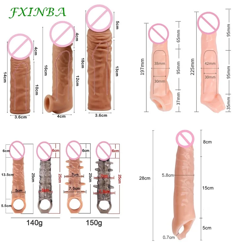 FXINBA 14-27cm realistico estensore del manicotto del pene manicotto del cazzo ingrandimento del cazzo ritardo eiaculazione preservativo riutilizzabile uomini giocattoli del sesso