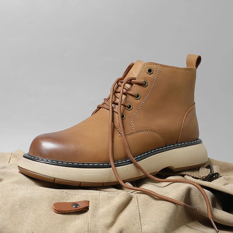 

2025 New Men's Big Yellow Boots Durable Anti - Skid Sole High - Top Chunky Sole Winter Fleece Lined British Work Boots Motorcycl