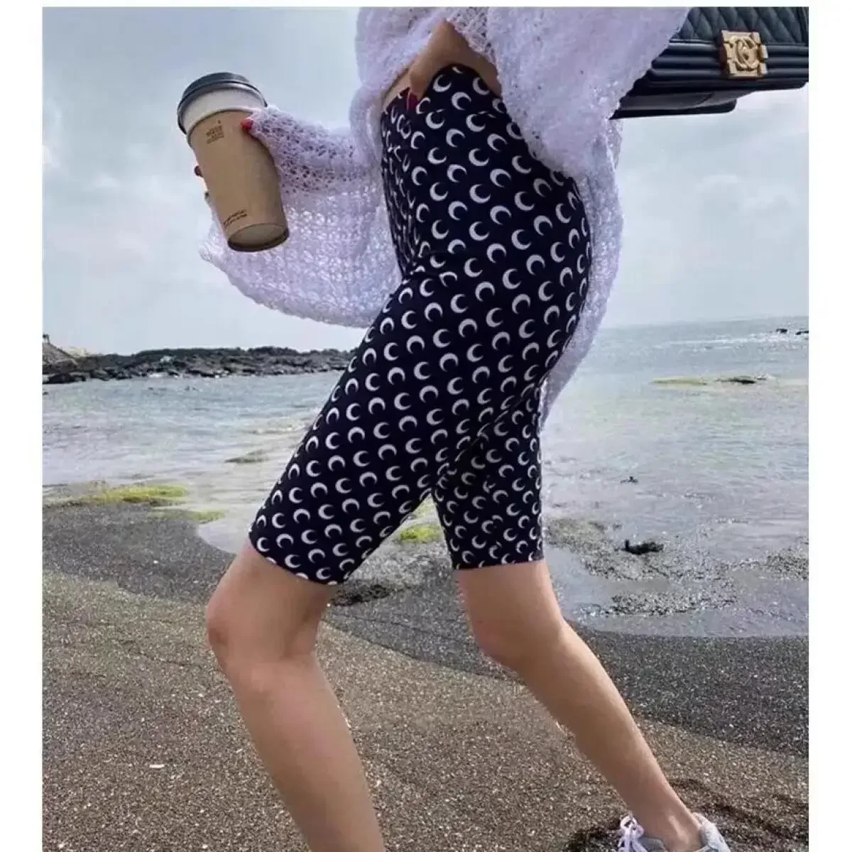 Sexy Slim Fit High Waist Moon Print Leggings Short Pants Spicy Girl Streetwear Versatile Outdoor Workout for Women