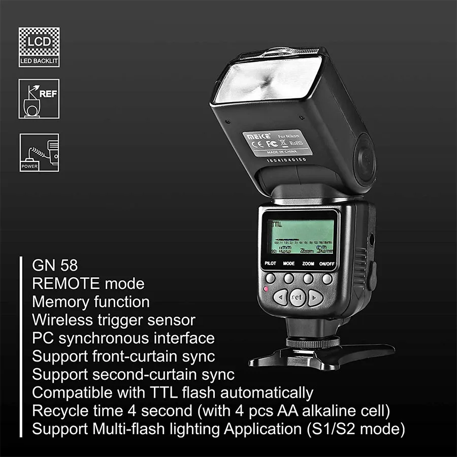 Meike MK950II-N Speedlite Camera Flash Upgrade Edition Compatible with Nikon D7100 D7000 D5300 D5200 D5000 D3500 D3100 D3200 D60