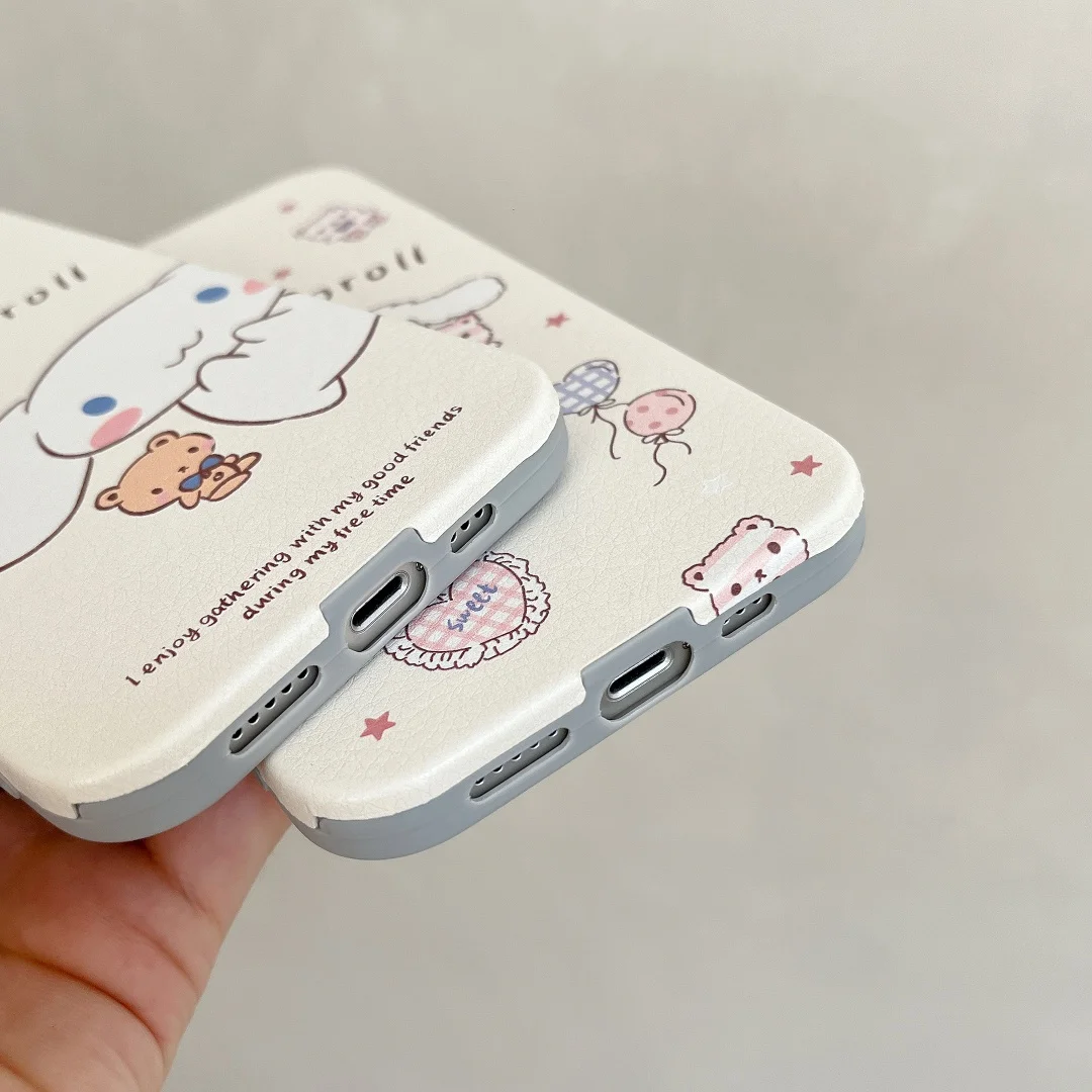 Custodia per telefono in pelle 3D simpatico cartone animato Cinnamoroll per iPhone 13 14 15 16 Pro Max 16Pro 15pro Cover morbida per cannella giapponese
