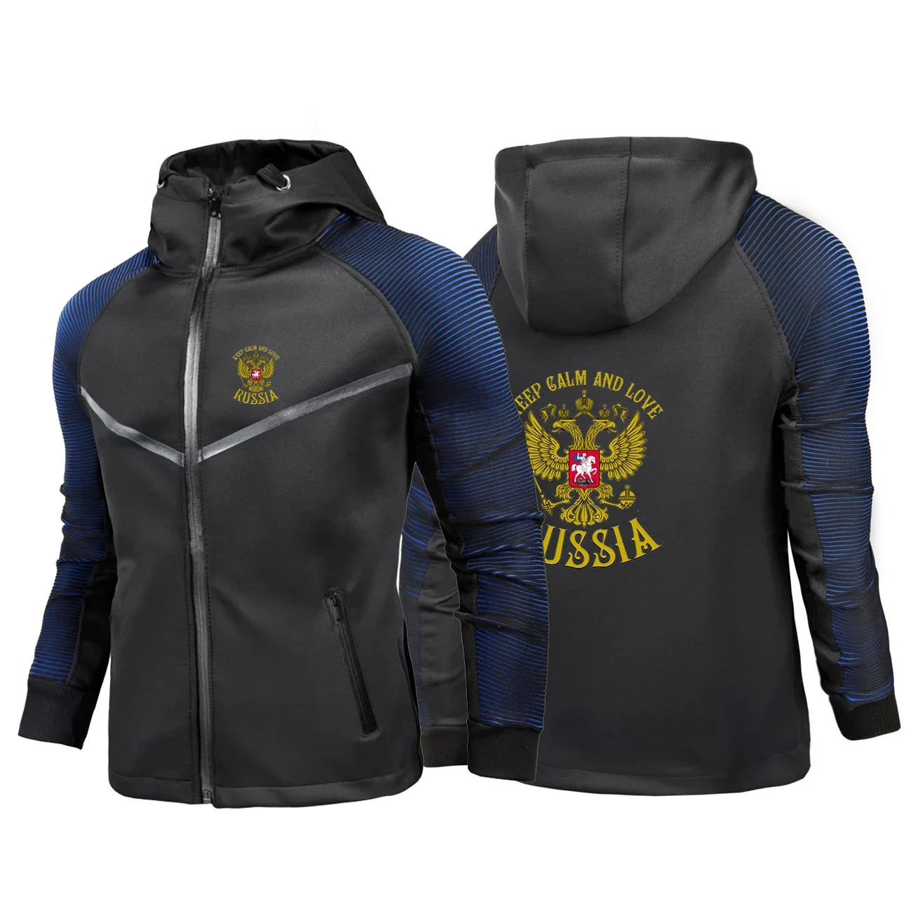 

2024 Spring Autumn New Russia Badge Gold Eagle Printing Men's Sports Hoodie Coats Popular High Quality Zipper Racing Suit Jacket