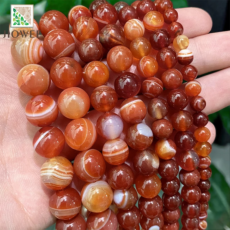 Czerwone paski koronkowe agaty okrągłe koraliki Diy Charms bransoletka naszyjnik kamień naturalny do tworzenia biżuterii 15 "nić 4/6/8/10/12/14mm