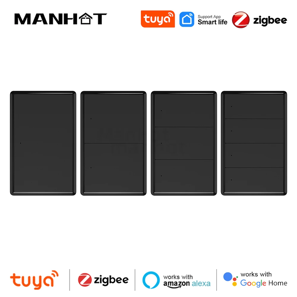 

Умный настенный переключатель Tuya Zigbee без нейтрального провода, настенный физический переключатель из США, умная беспроводная работа с Google Home Alexa