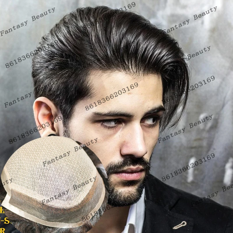 تنفس الدانتيل الجبهة الحرير العلوي الماس شبكة قاعدة رجل خصلات الشعر المستعار الإنسان غير قابلة للاكتشاف 30 مللي متر متموج دائم شعري طبيعي الشعر المستعار