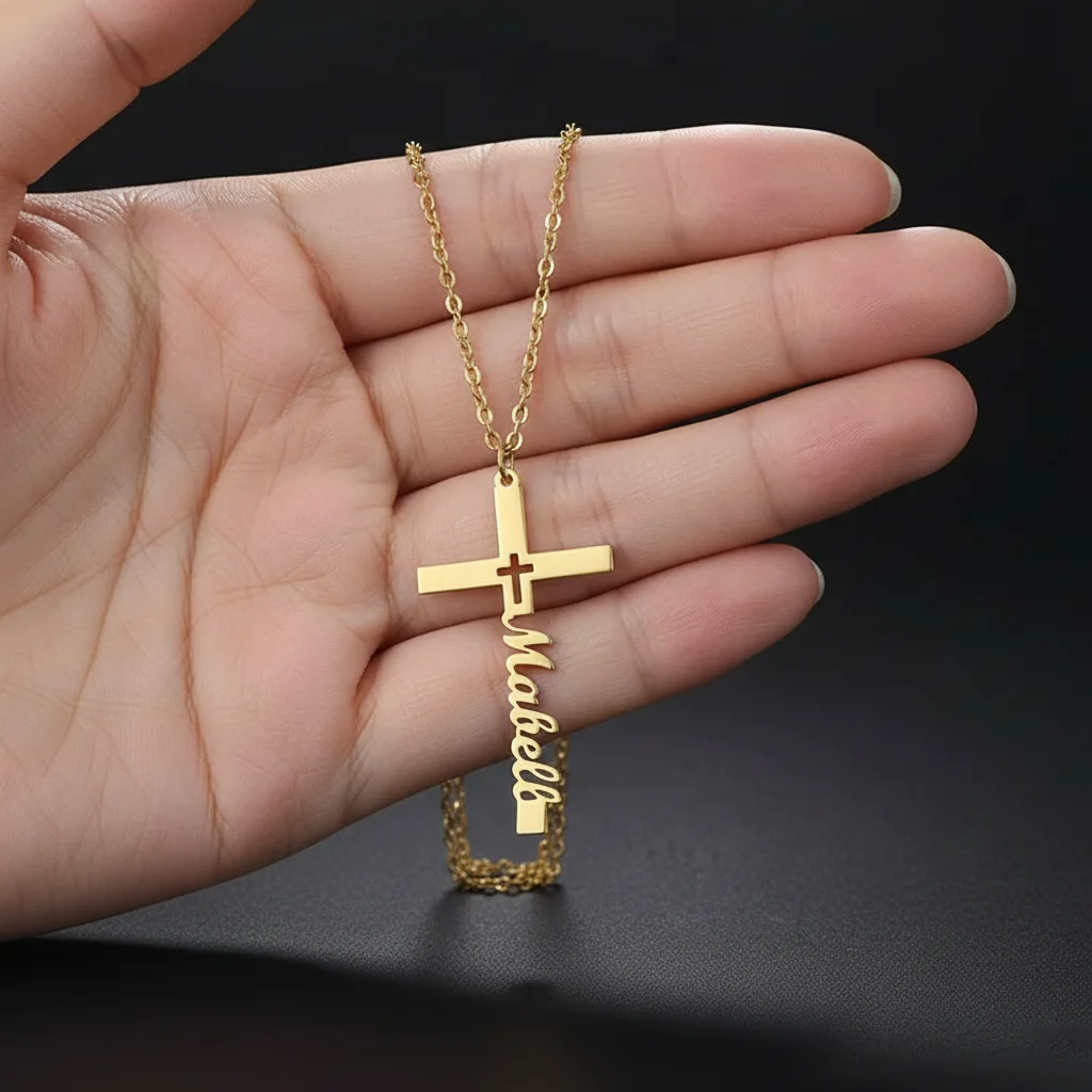 

Custom Name Necklace Cross Customized Chains Stainless Steel Pendant Jewelry For Women Personalized Birthday Gift Accessories