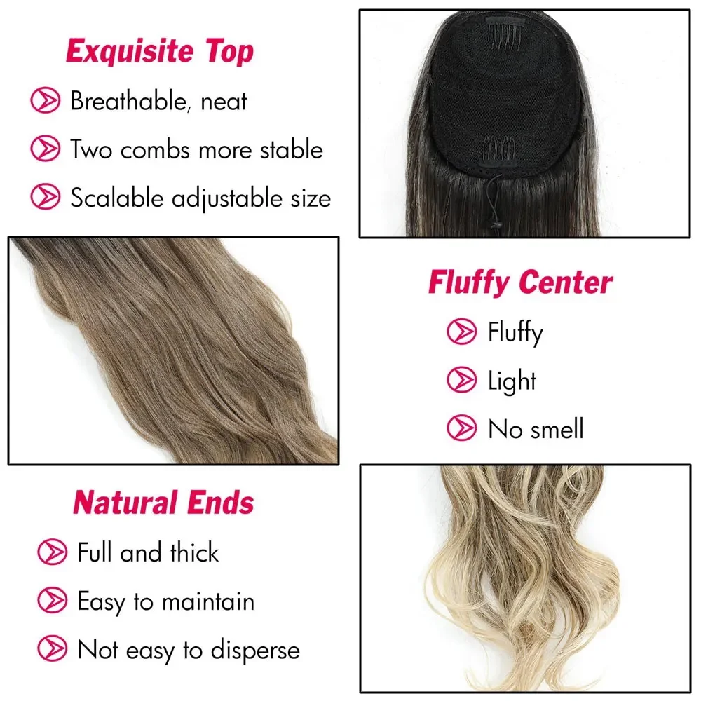 글래디스 28인치 롱 웨이브 포니테일 익스텐션 180g 바이오 합성 포니테일 헤어 옴브레 바디 위브 포니테일 클립인 헤어 포니테일
