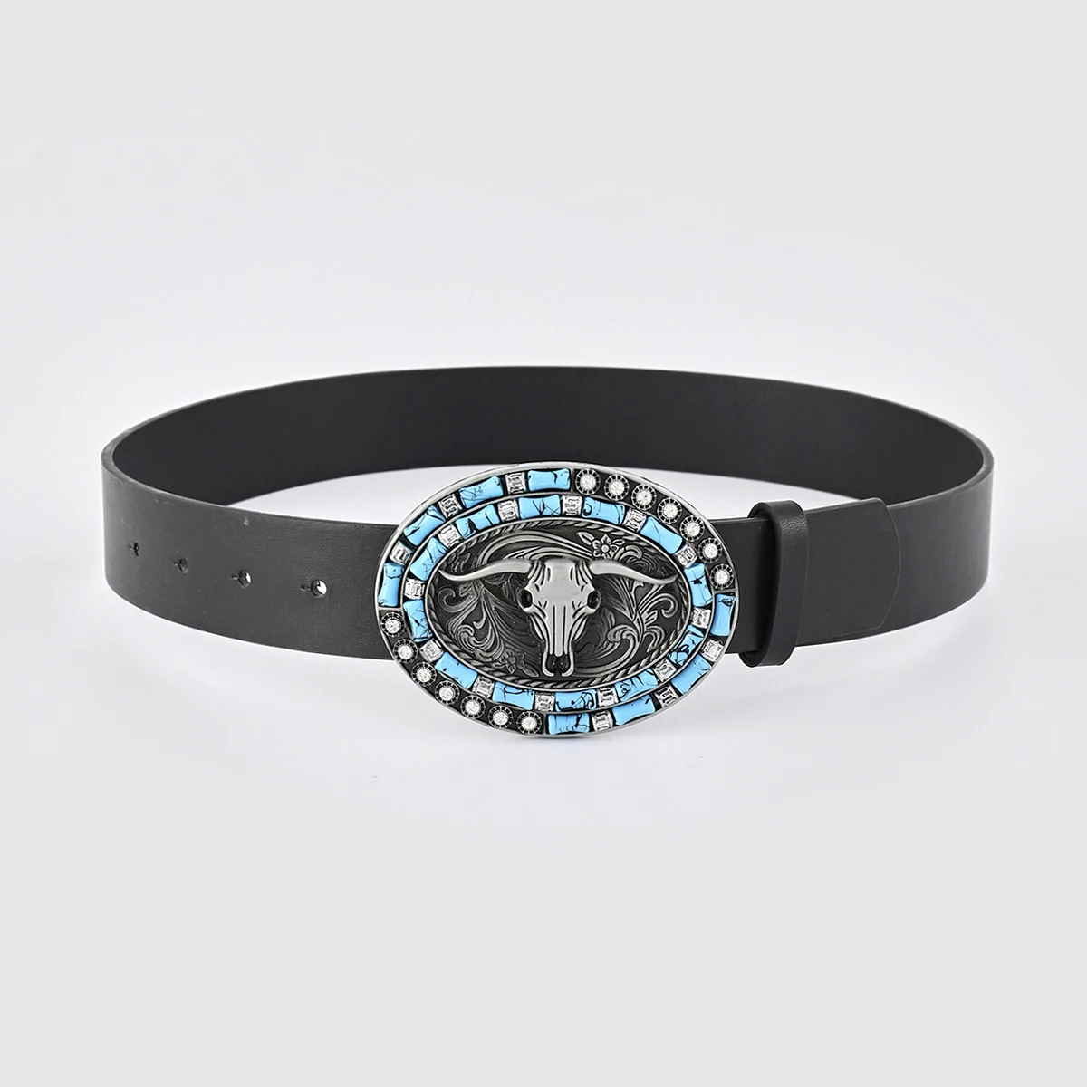 

Fashion Classic Black Flat Strap Bull Buckle Belts for Men