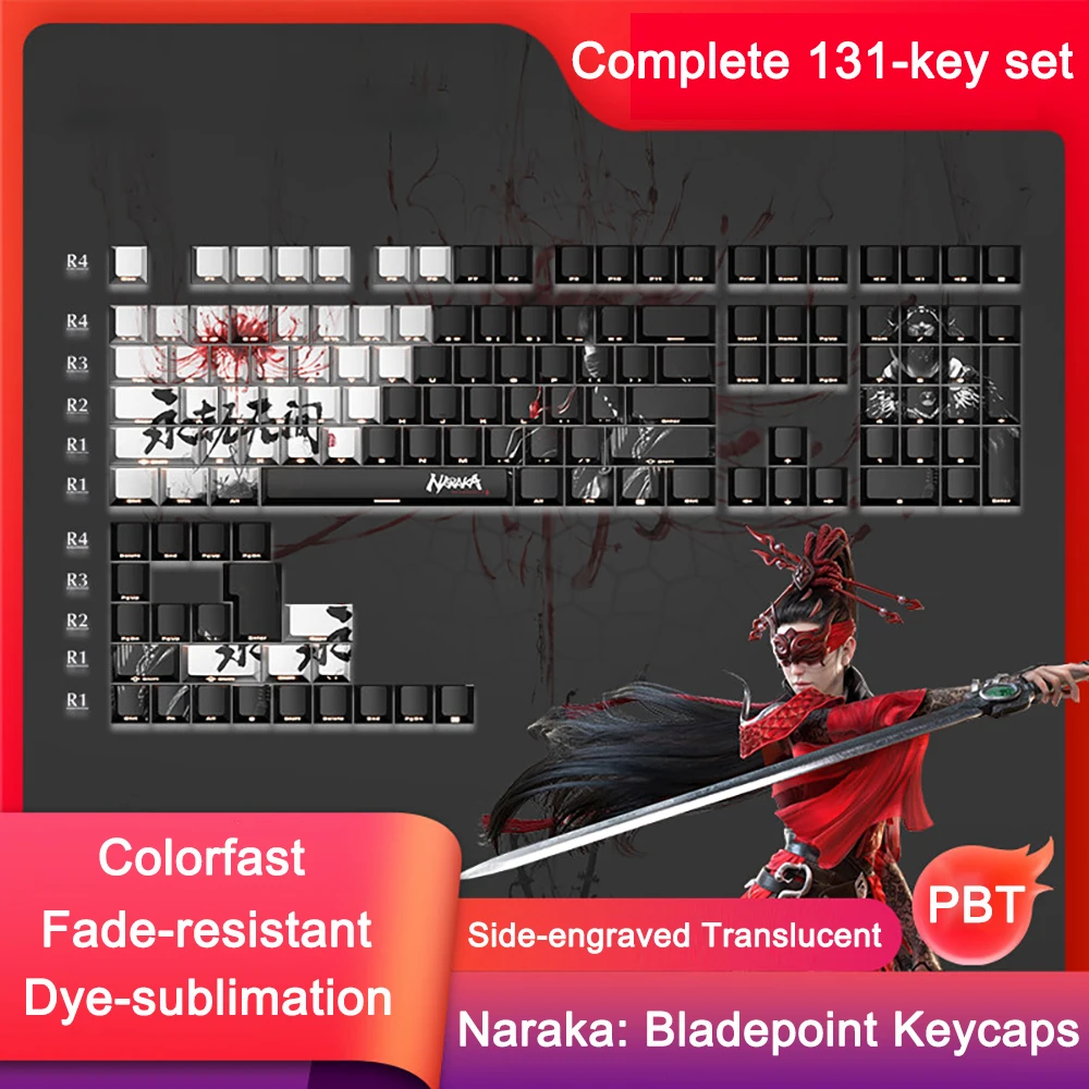 Naraka: Bladepoint Keycaps 131 Keys Anime Peripherals Character Keycaps PBT Sublimation For Mechanical Keyboard Gamer Key Caps