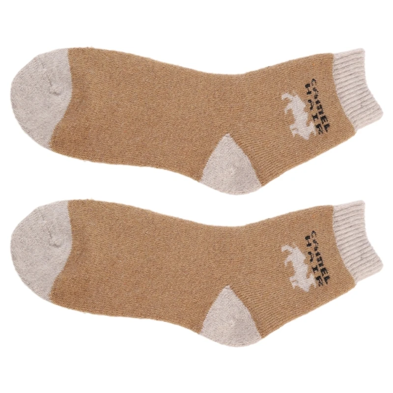 1 Pair Women Men Super Thick Thermal Warm Socks for Camel Hair Fiber Knit Colorblock Striped Pattern Cozy Casual