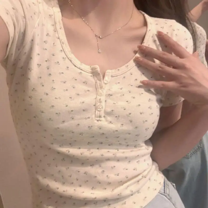 

Summer New U-Ne Floral ort Sve ort oulder Women's Slimming Base Layer Fre T-irt Women's ort Top Polyester Fi...