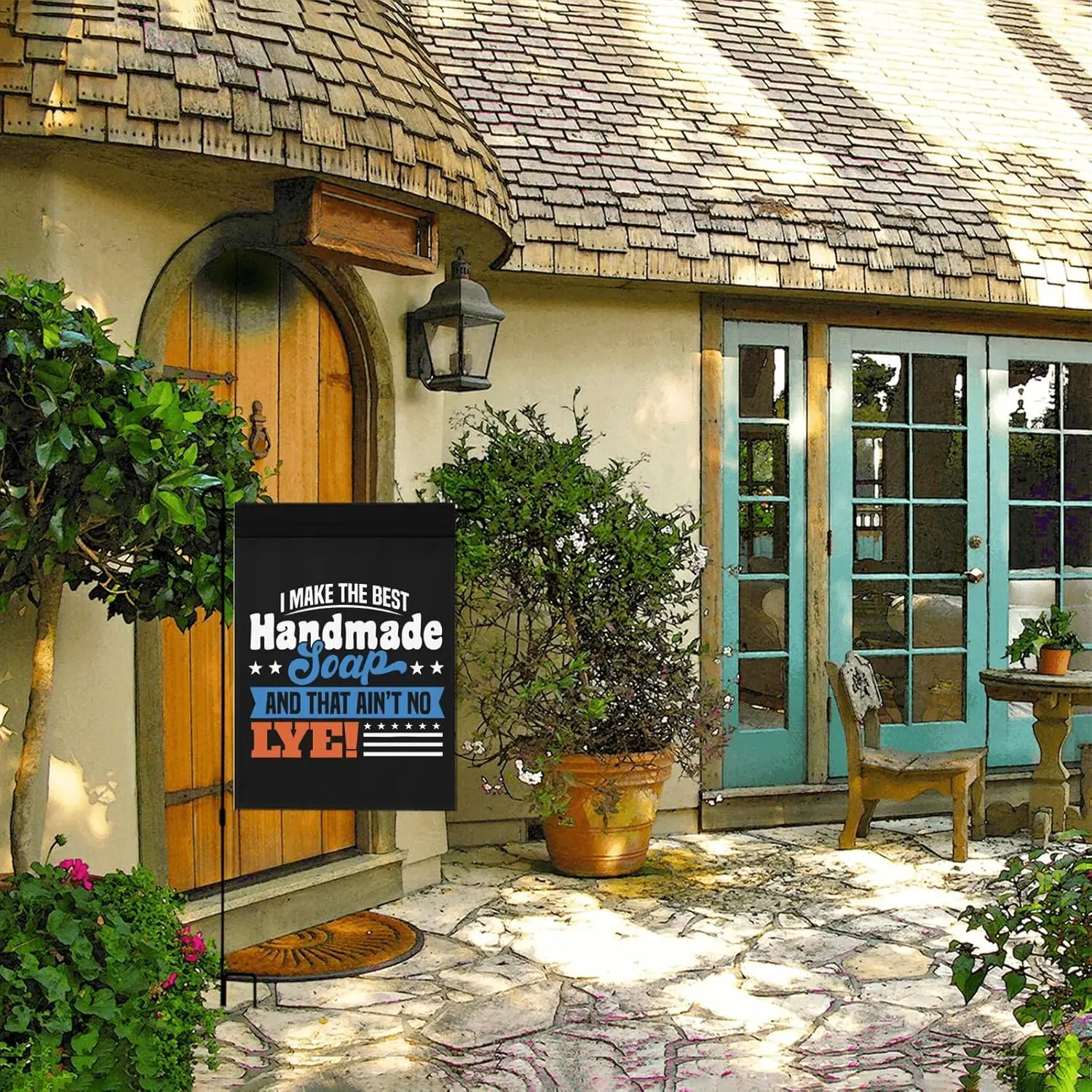 أنا أعظم الصابون المصنوع يدويًا وأنا لا يعيون، علم ساحة الحديقة مزدوج الجوانب، أعلام حديقة مضحكة عتيقة لحمام السباحة LLE #5