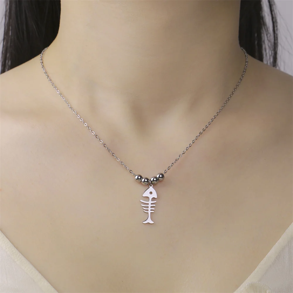 My Shape Katzen-und Fischgräten Anhänger Halsketten für Frauen Mädchen Kätzchen Tiere Charms Halskette Halsreif Edelstahl Schmuck – Detail 28