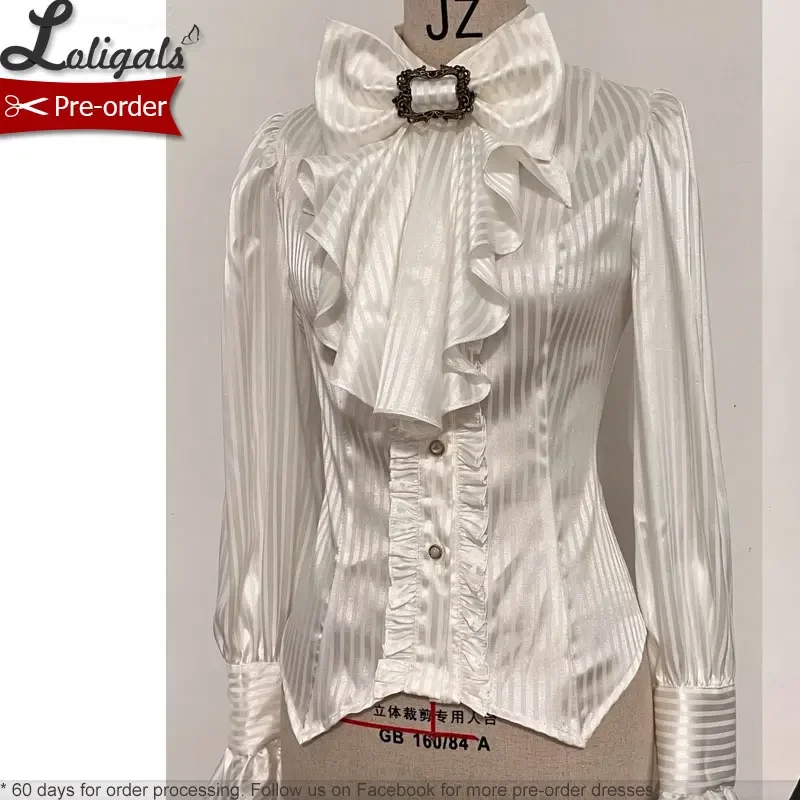 قميص Ouij Lolita للطلب المسبق بلوزة برنس بأكمام طويلة مخططة على الطراز القوطي / شورت مكبل عالي الخصر للنساء #5