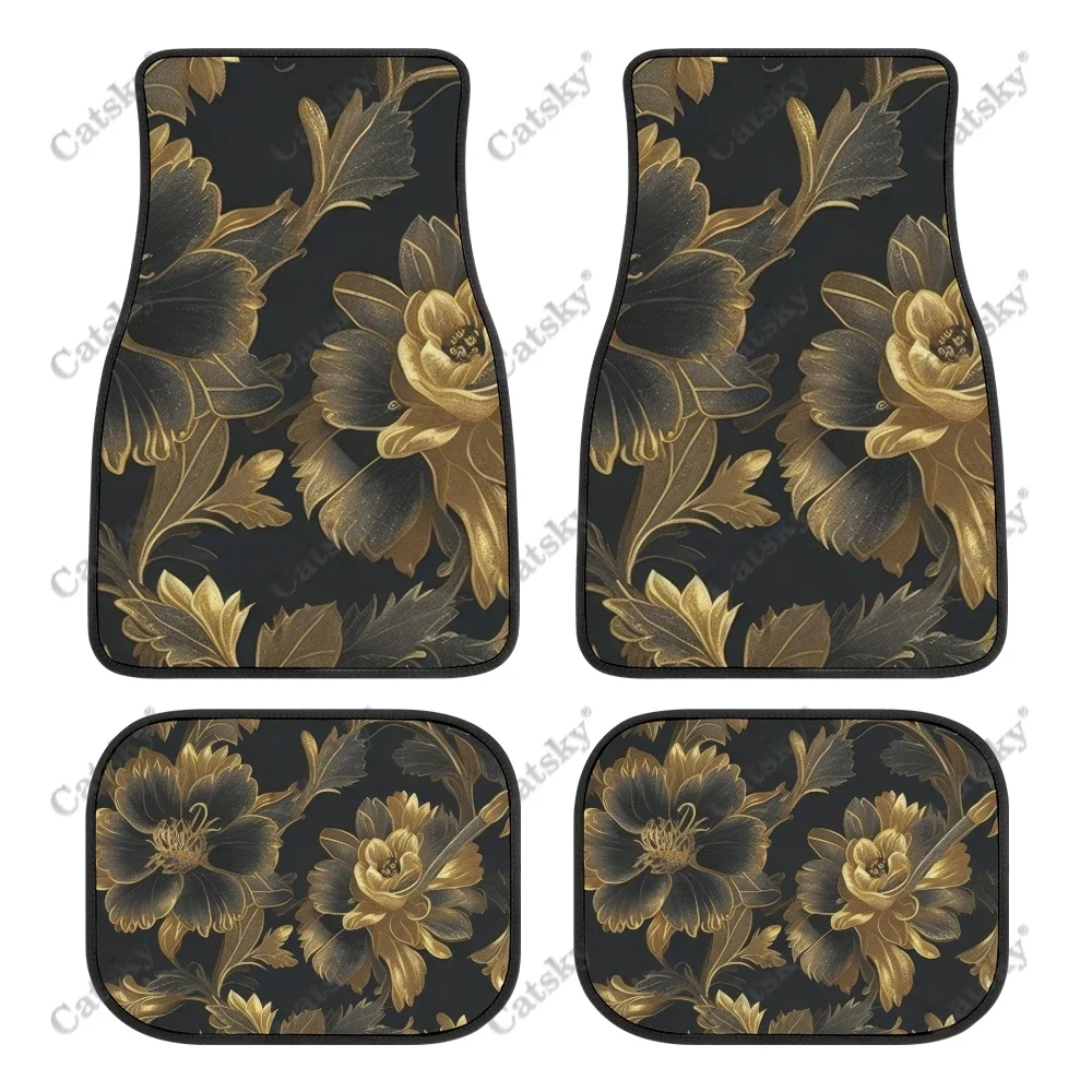 

Subtle Gold Line Flowers Auto Floor Mats Carpet, Customized Car Floor Mats All Weather Automotive Floor Pad for Stylish