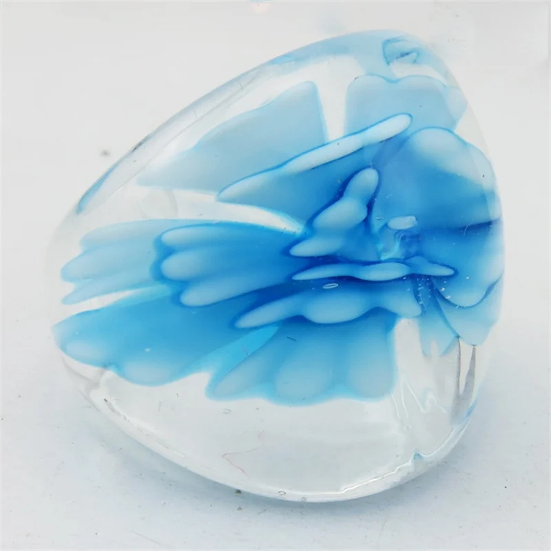 Fashion Transparent Glass Ring Handmade Colored Flower Liuli Finger Ring For Women Jewelry Girls Gift