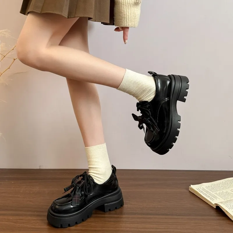 

High-heel Thick-soled Round-top Lace-up Stylish, Versatile, Comfortable, Anti-slip, Breathable and Durable Women's Single Shoes