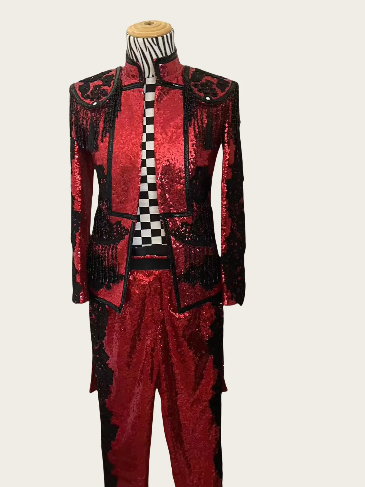 Handmade Men's Embroidery Sequined Tassel Royal Jacket Costumes Prom Party Banquet Theme Dress Stage Show Performance Suits