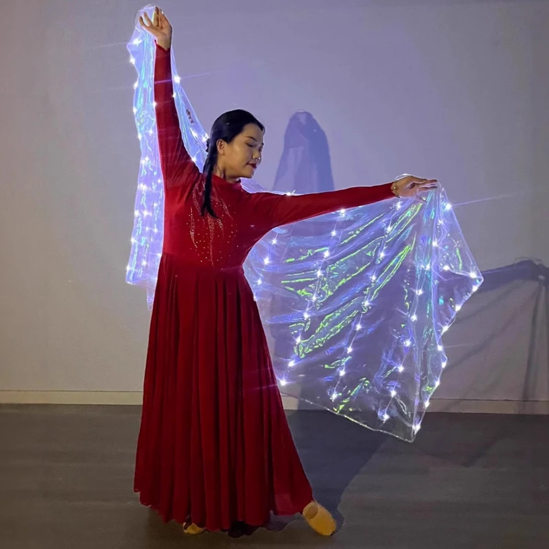 Ruoru 2m*1m Polyester Belly Dance Led Veils Carnival Belly Dancing Light Up Veil Props Belly Dance Accessories for Festival