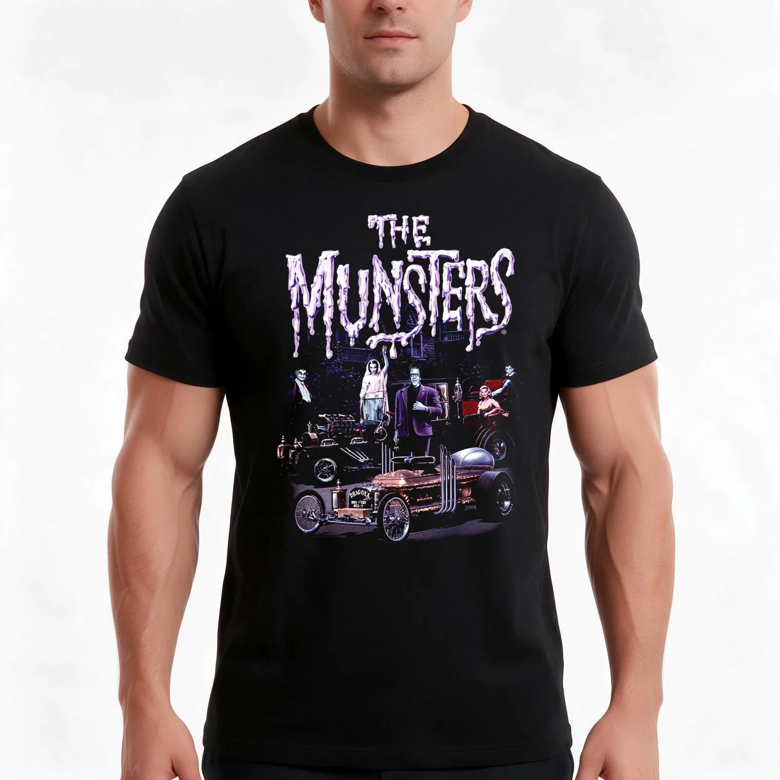 The Munsters Retro T-Shirt Summer Casual Cotton Tee Oversized Streetwear Tops Vintage Graphic Print Loose Fit Short Sleeve