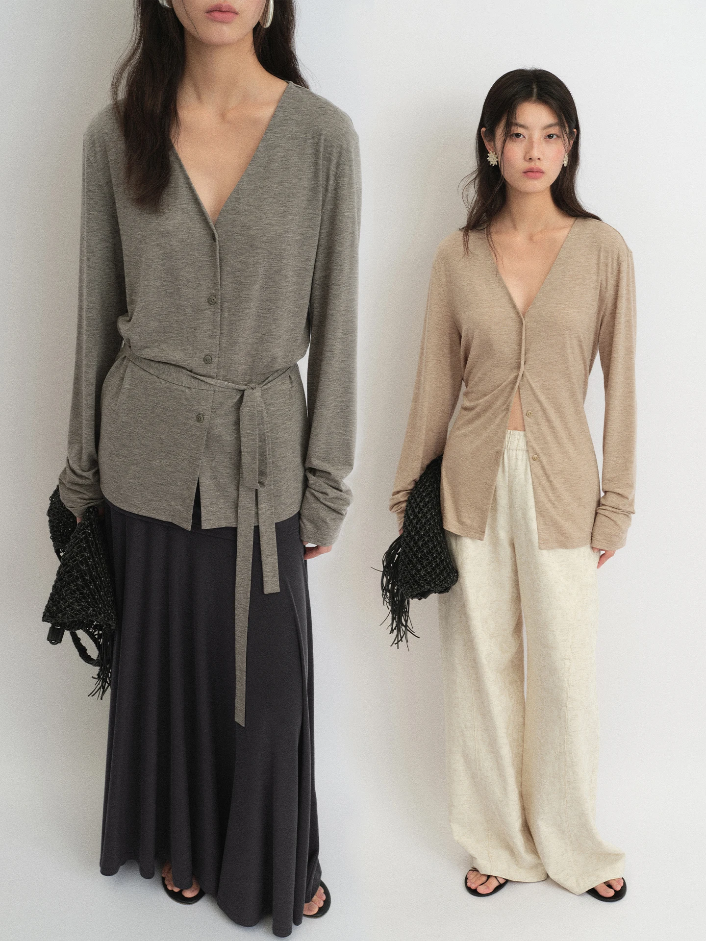 

FANTASYSKINS Silk Wool Knitted V-Neck Open Cardigan Single Button Lazy Comfortable Long Sleeve Women's Spring Fashion Citywalk