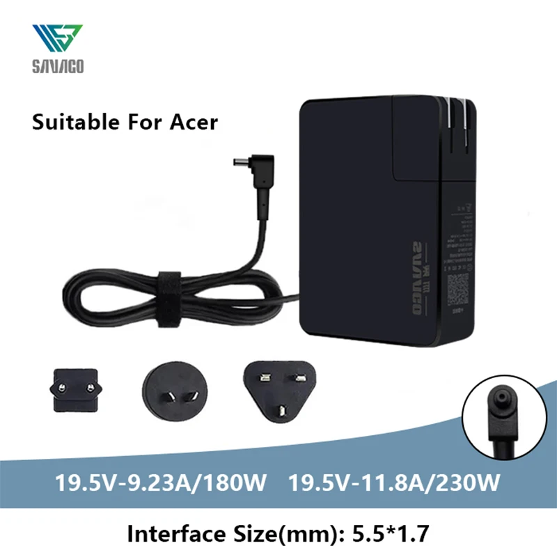 savago ac adaptador para carregador portatil acer shadow knight engine predator power supply 195v 118a 230w 55x17 mm 180w 280w 01