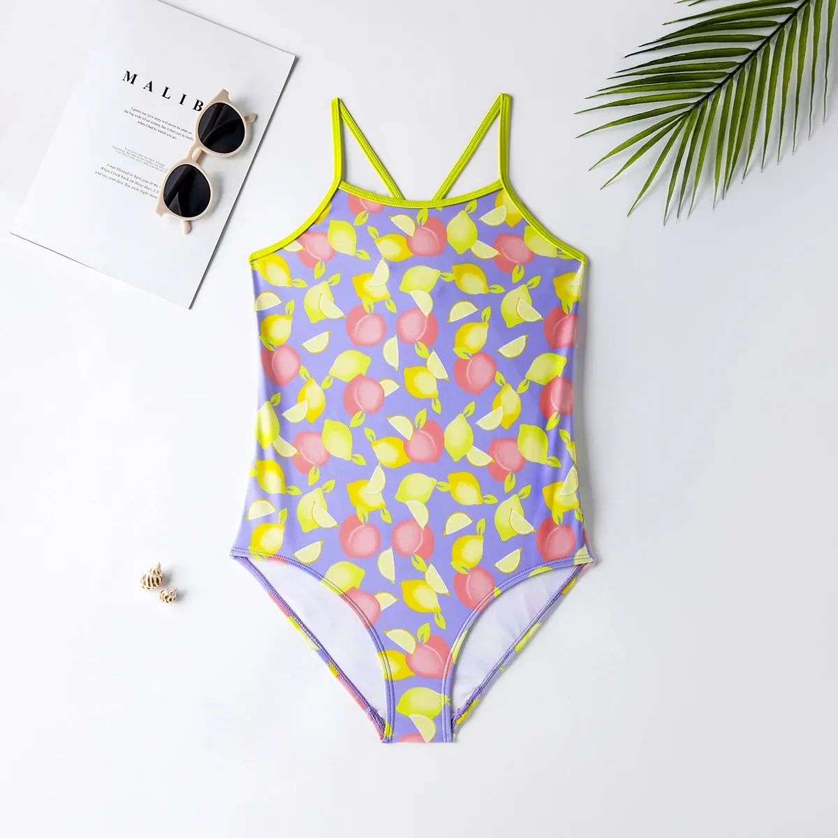 Tie Dye Girls One Piece Swimsuit Kids 2-7 Years Children's Swimwear Lemon Pattern Girls Bathing Suit Monokini Swimming Beachwear