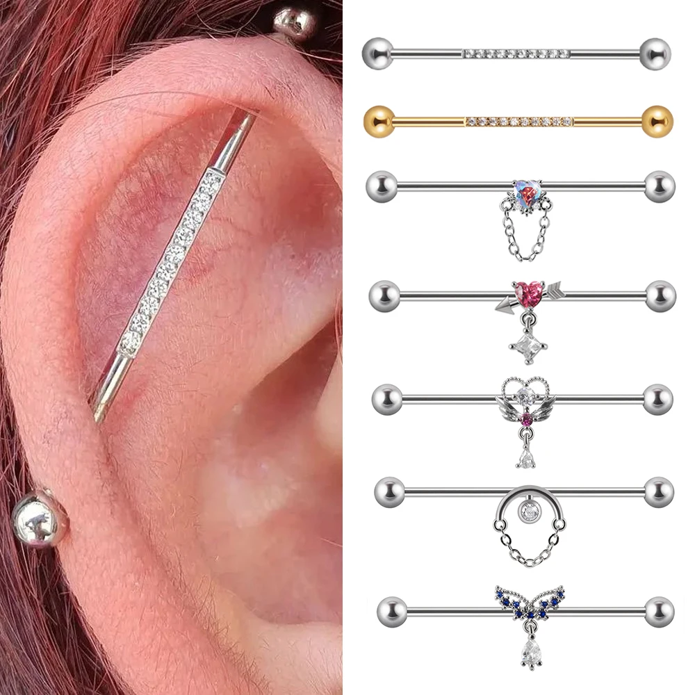 Industrial Barbell Long - Orecchini lunghi in cristallo di zircone
