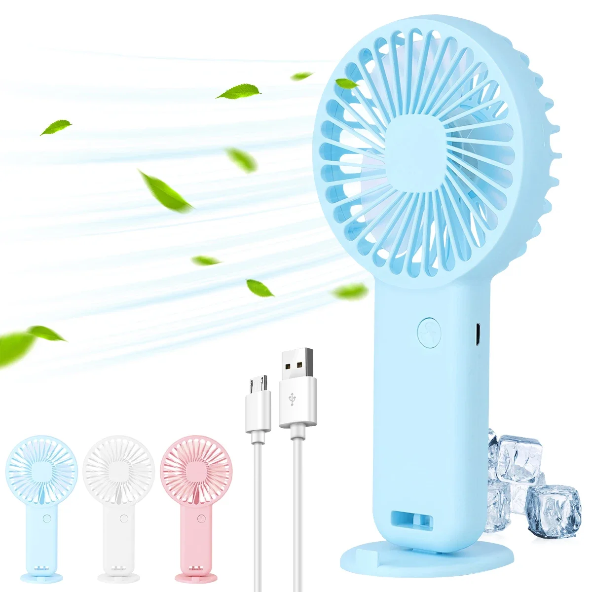 Draagbare miniventilatoren 600 mAh USB oplaadbare ventilatoren 3 modi met telefoonstandaard voor reismake-up Wimpersplezier voor kinderen Meisjes Vrouwen