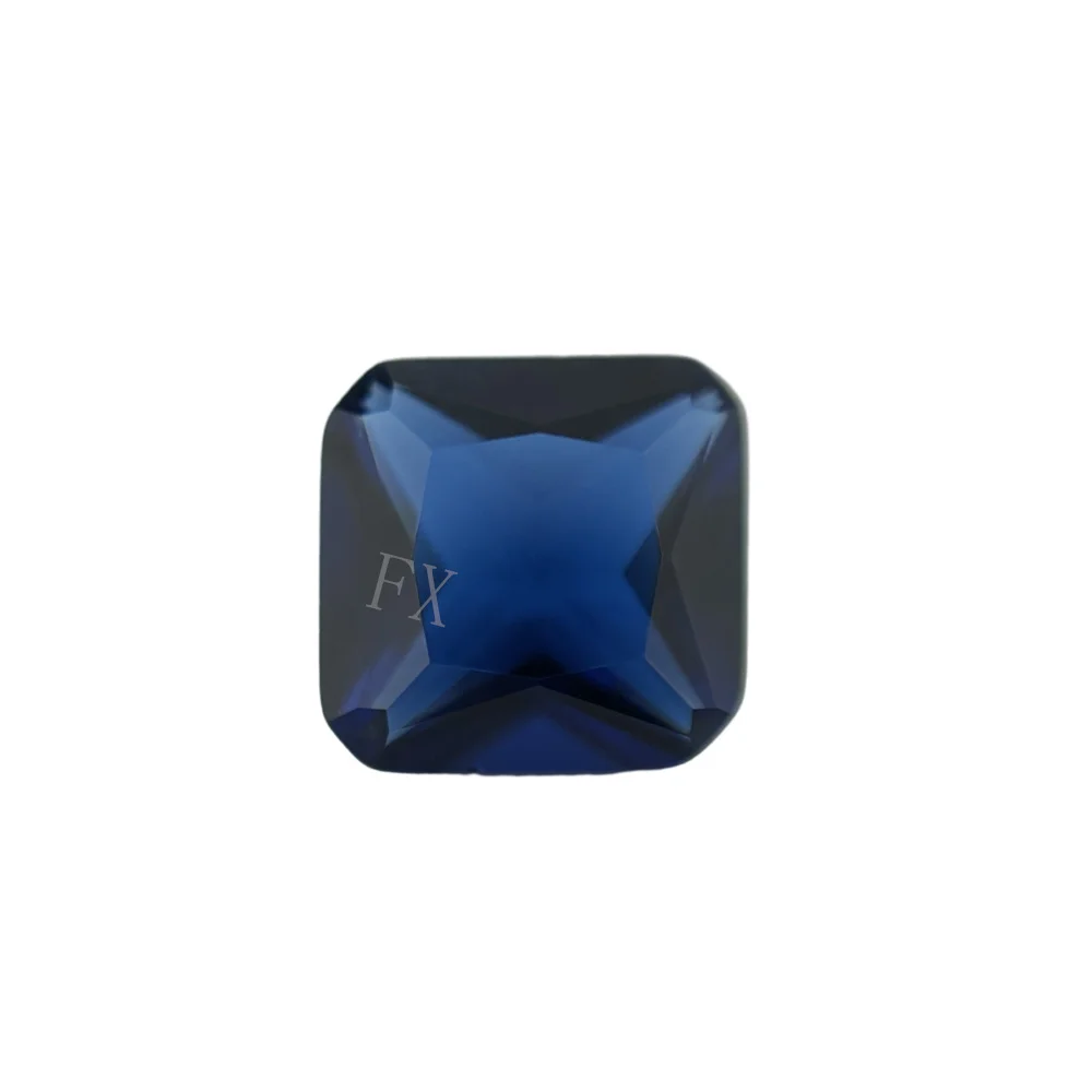 Wholesale Dark Blue Square Octangle Shape Princess Cut Loose Glass Beads Synthetic Gems For Jewelry Size 2x2~12x12mm