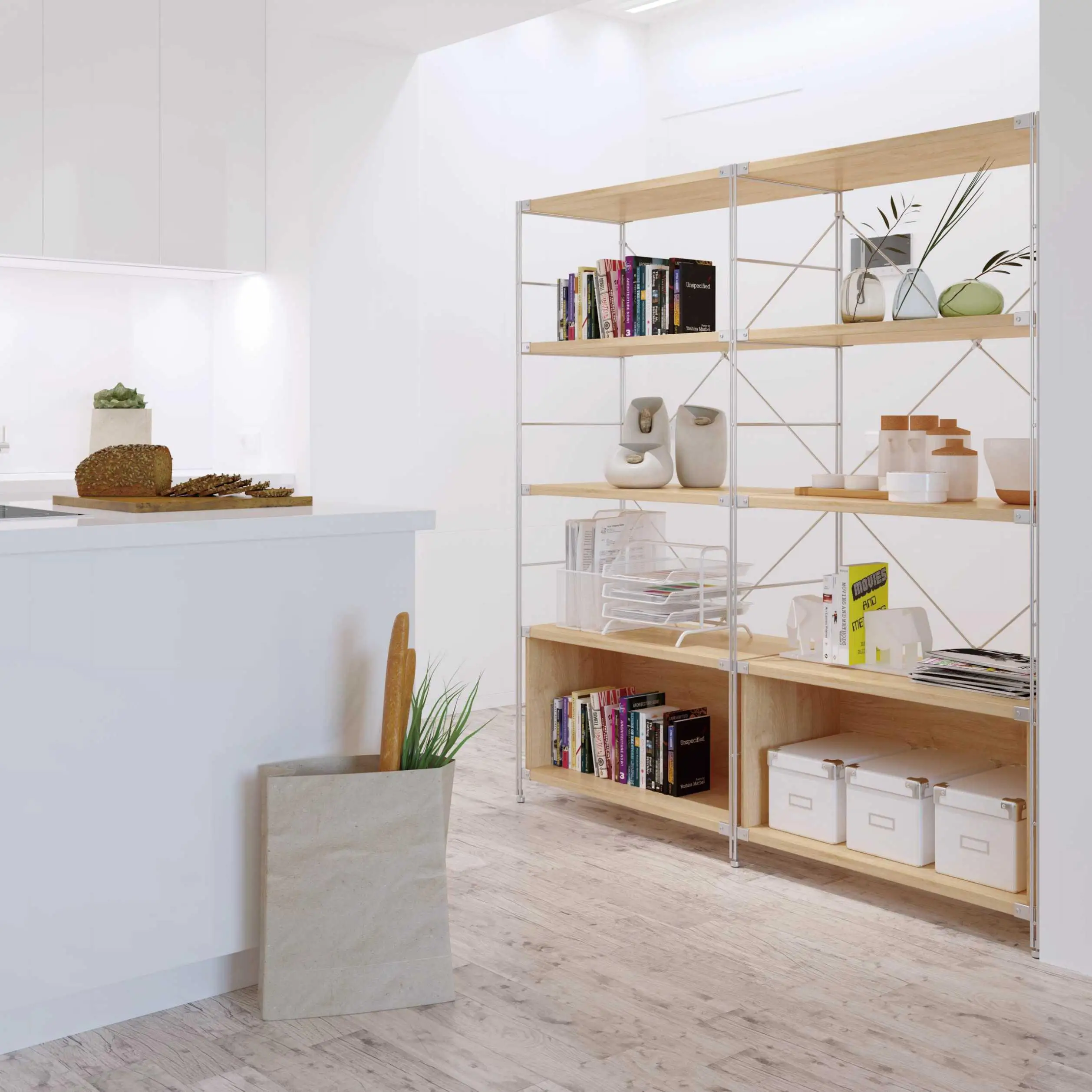 Modern Industrial Metal Frame Wooden Bookshelf Drawer Multi-Functional Stacking Shelves for Living Room Kitchen Islands Carts