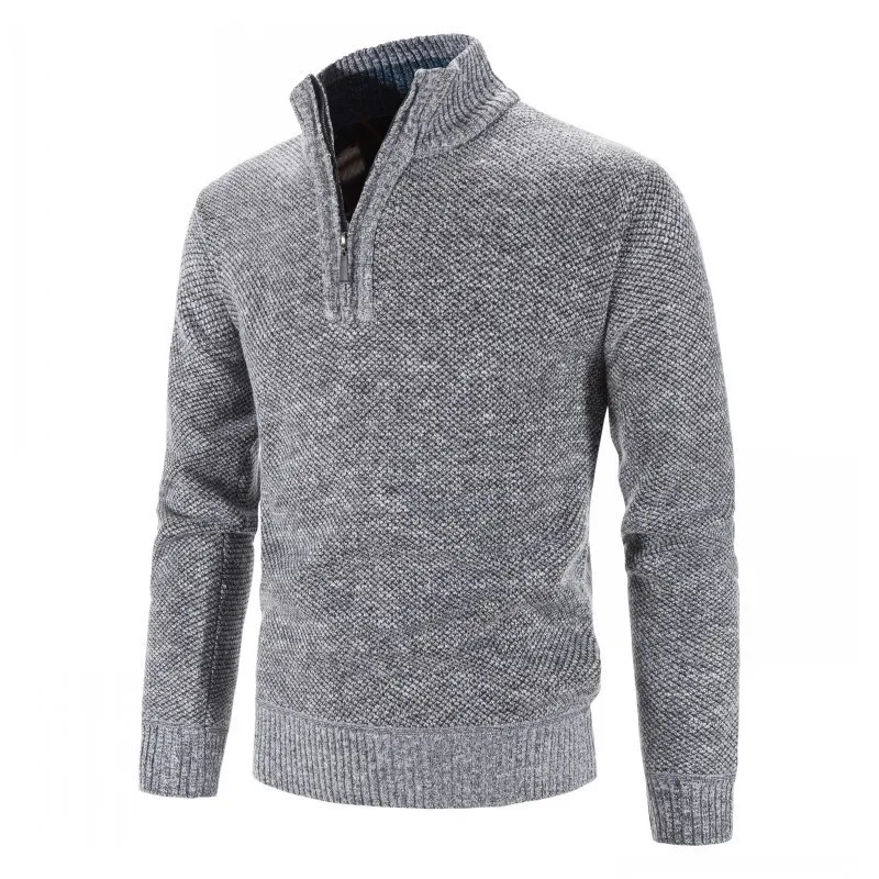 

autumn and winter new sweater cross-border men's solid color fleece knitted sweater men's pullover bottoming sweater wholesale