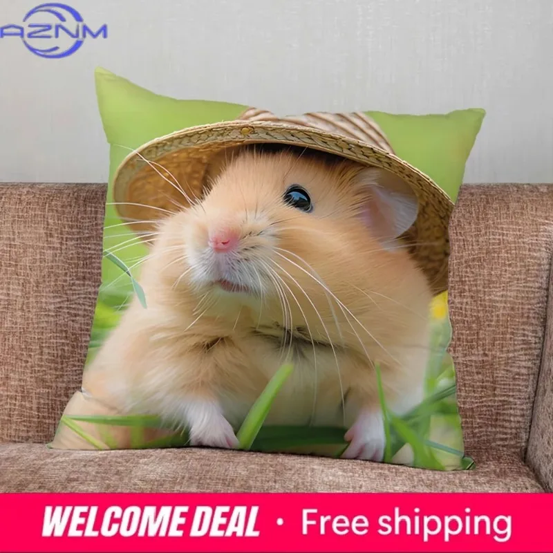 Home Decor Funny Sad Hamster Emoticon Pillowcase Suitable for Bedroom Car Office Living Room Sofa Cushion Cover