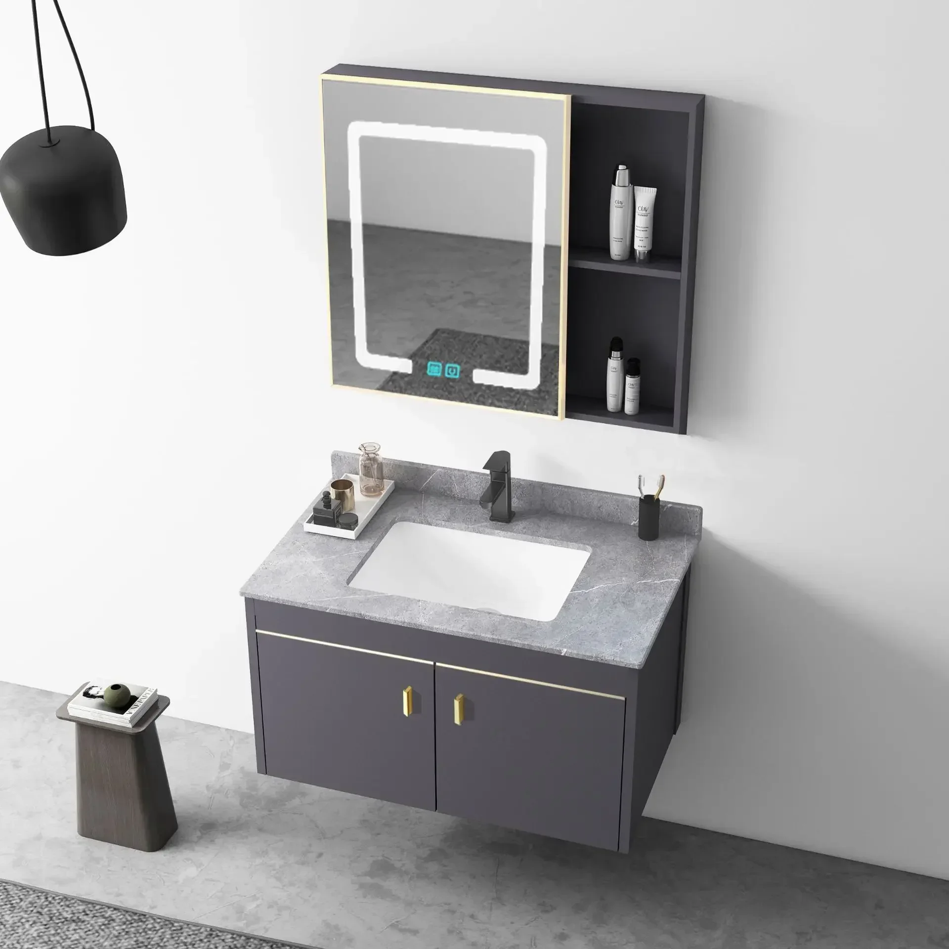 Space Saving Bathroom Vanity Cabinet with Undermount Ceramic Sink Combo,2 Big Doors & Matte Black Faucet, Modern  Home Furniture