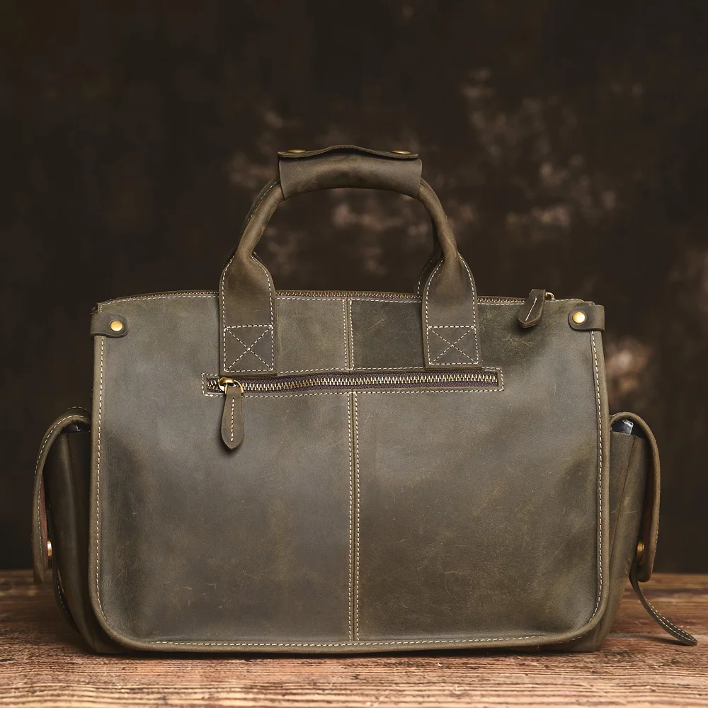 Nupugoo Vintage Echt leder Herren Aktentasche Umhängetasche verrückte Pferd Leder Handtasche mit 16-Zoll-Laptop – Detail 17