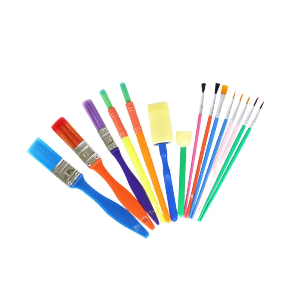 15Pcs Painting Brush Set Sponge Art Tools for Watercolor Ceramic Handicrafts Easy Grip Handle Safe Educational Use