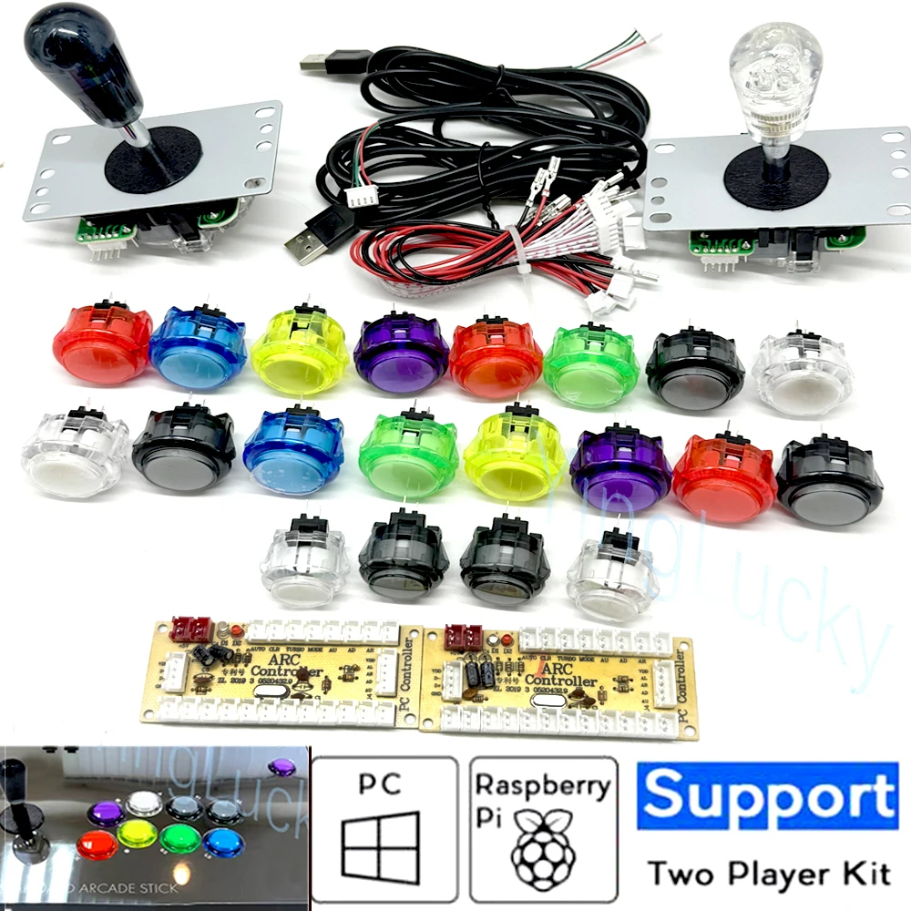 

2 Players Arcade Joystick DIY kit PC Raspberry Pi Arcade Game Kit With Push Button American Style Joystick USB Encoder Cables