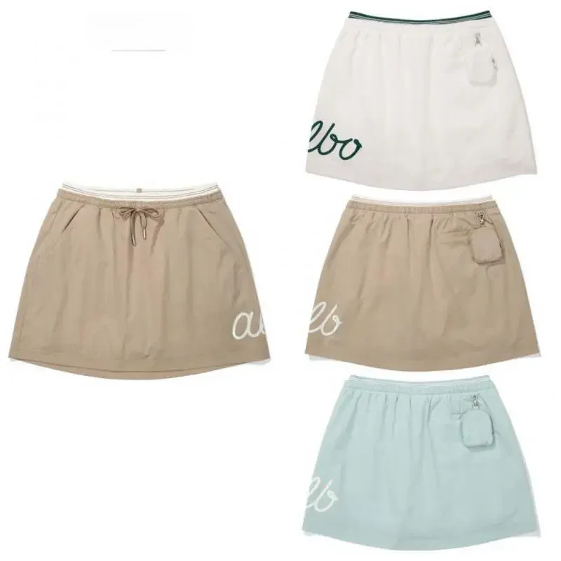 

In 2025 women's golf clothing Korean-style solid-color stretch waistline shorts casual skirts golf pocket boats